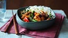 Stir-fried chicken and broccoli with noodles