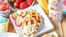 Strawberry Banana Mini Waffles with Yogurt Dip