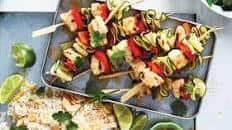 Sweet chilli and lime fish skewers with coconut rice