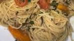 Tomato basil pasta paired with blackened flounder was ...