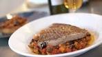TUNA WITH AN EGGPLANT CAPONATA and a bruschetta too