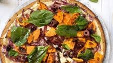 Vegan Sweet Potato Pizza with Caramelized Onions & Olives