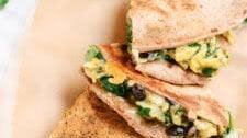 Vegetarian Breakfast Quesadillas with Scrambled Eggs, Spinach and Black Beans