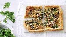 Watercress, walnut and blue cheese tart