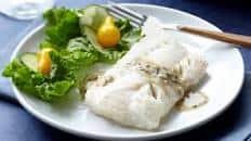 White Wine Poached Alaska Fish with Lemon Butter Sauce