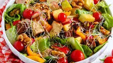A must make apple salad with alfalfa sprout and mizuna