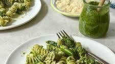 Basil Mint Pesto Pasta with Asparagus, Peas, and Artichokes