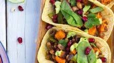 Black Eyed Pea & Sweet Potato Tacos with Pomegranate Seeds