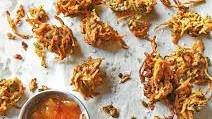 Carrot, onion and spinach bhajis