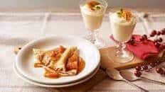 Clementine syllabub and crêpes Suzette