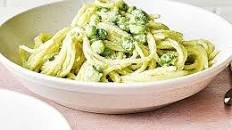 Creamy edamame pesto pasta with rocket salad