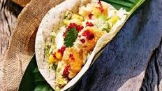 Crispy fish tacos with mango salsa