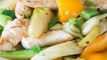 Fennel and pear stir-fry with chicken tenderloins