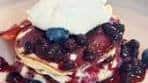 Fluffy Pancakes topped with blueberry compote and a vanilla ...