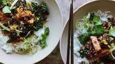 Greens and caramelised tofu with XO sauce