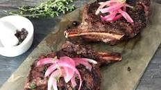 Grilled Elk Chops with Juniper Pickled Onions