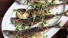 Grilled Herring with Peas, Mint and Meyer Lemon