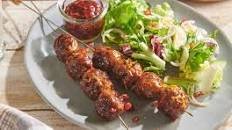 Grilled meatballs with soy sauce and cranberry glaze