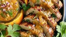 Grilled Pork Tenderloin with Peach Glaze and Orange-Habanero Mojo