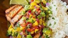 Grilled Salmon with Mango Salsa and Coconut Rice