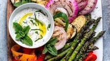 Grilled Vegetable Platter with Yogurt Mint Sauce