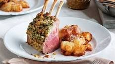 Herb-crusted lamb with crisp potatoes