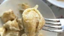 Homemade smoked salmon and cream cheese ravioli