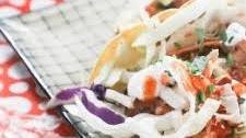 LOS MUERTOS FISH TACOS WITH GARLIC LIME SAUCE