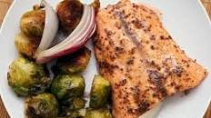 Maple and Mustard-Glazed Salmon with Roasted Brussels Sprouts Recipe