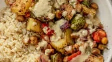 Maple Balsamic Roasted Brussels Sprouts & Chickpeas