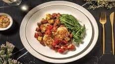 Mediterranean John Dory & Pesto Roast Veggies with Balsamic Cherry Tomato Sauce