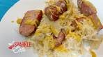 One Skillet Kielbasa and Sauerkraut with Mustard Sauce