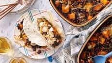 Oven-Baked Squash & Black Bean Tacos with Sour Cream & Crispy Onions