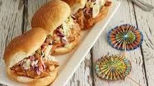 Pulled Turkey Sliders with Peach-Chipotle BBQ Sauce and Sweet-Creamy Slaw