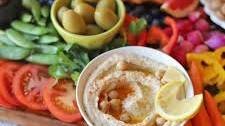 Rainbow fruit & veggie platter with hummus