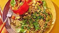 Ratatouille-Stuffed Peppers with Arugula-Farro Salad