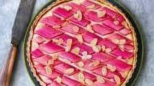 Rhubarb, custard and almond tart