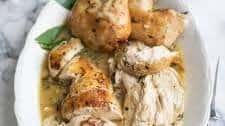 Roast chicken with herbs, white wine and garlic