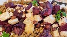 Roasted celery root, beet and lentil salad