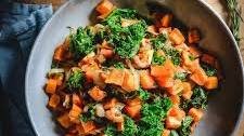 Roasted Sweet Potatoes with Kale and Caramelized Onions