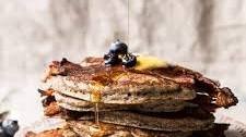 Rye Bacon Pancakes with Blueberries