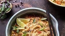 Saucy Coconut Curry with Rice Noodles and Garden Vegetables