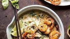 Saucy Garlic Butter Shrimp with Coconut Milk and Rice Noodles