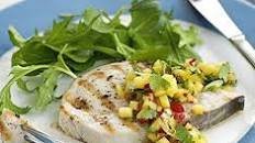 Seared swordfish with mango salsa