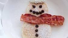 Snowman Pancakes with Bacon Scarves