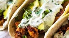 Spicy Chicken and Avocado tacos with Creamy Cilantro Lime Sauce