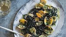 Squid ink pasta with clams