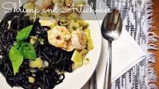 Squid Ink Pasta with Shrimp and Artichokes