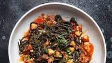 Squid Ink Pasta with Shrimp, Nduja, and Tomato