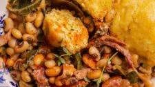 Stewed Black-Eyed Peas with Collard Greens & Cornbread Biscuits